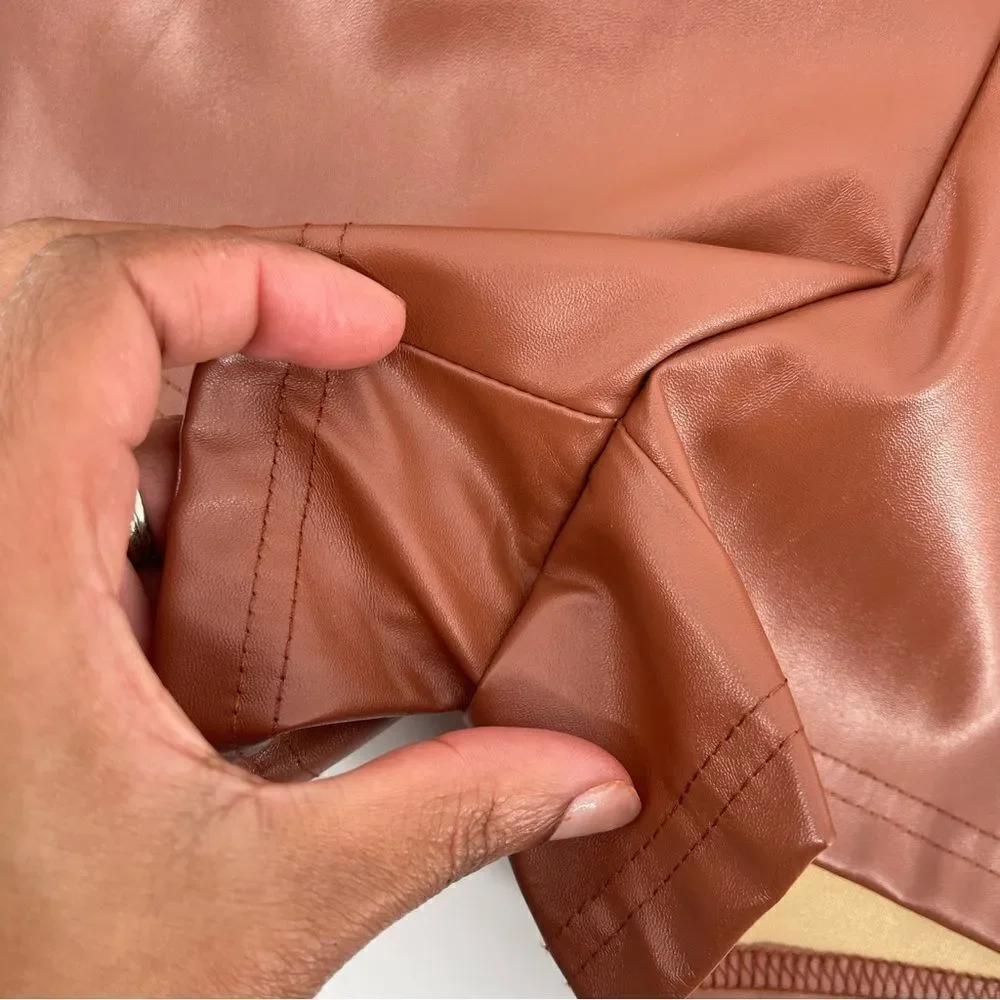 SHEIN SXY Women’s Brown High Waist PU Faux Leather Shorts Large
